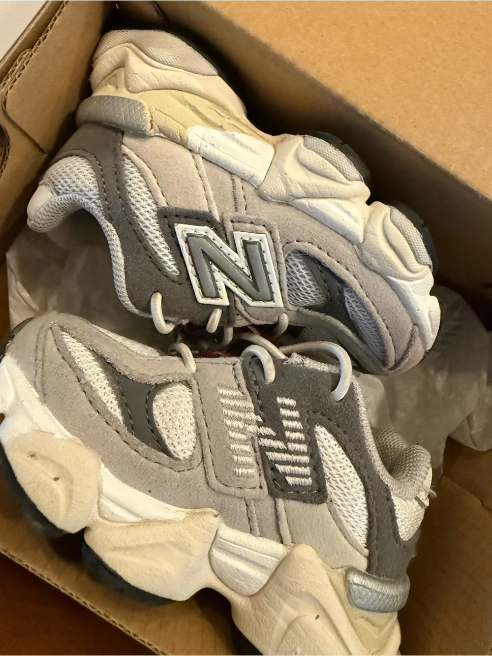 New Balance Kids Gray and White 9060 Sneakers